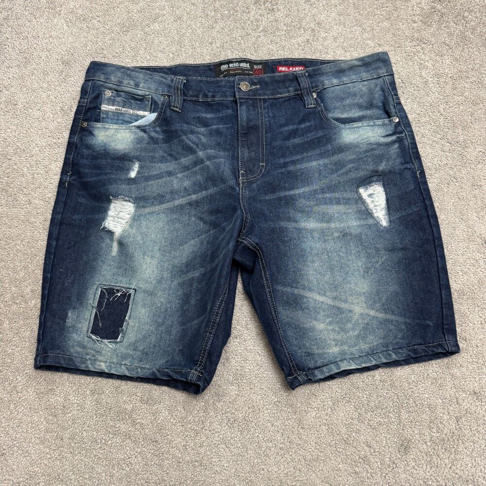 Ecko Unltd Denim Jean Shorts Mens 40 Relaxed Distressed Y2K Baggy Skater Jorts